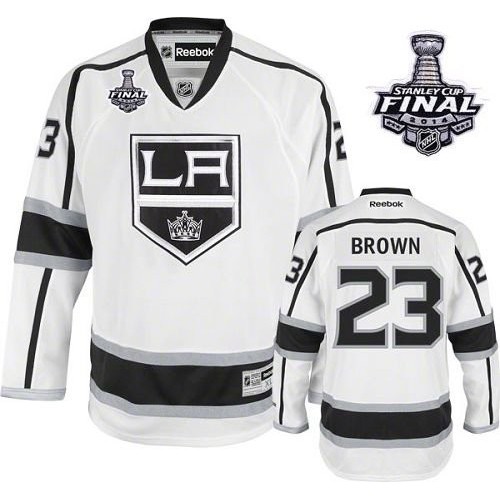 Reebok Los Angeles Kings NO.23 Dustin Brown Men's Jersey (White Authentic Away 2014 Stanley Cup)
